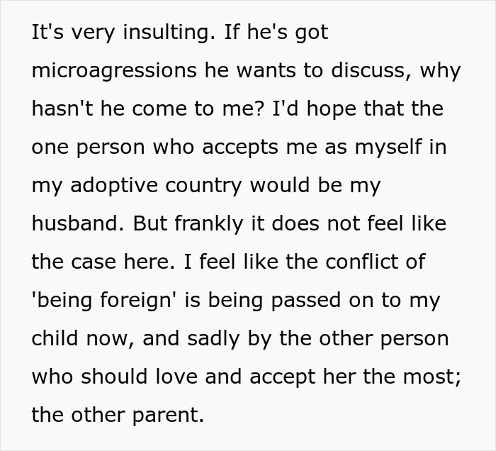 Text expressing concern over microaggressions and conflict of cultural identity affecting a child. Text expressing concern over microaggressions and conflict of cultural identity affecting a child.