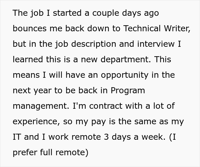 Text about job role and department changes, involving technical writing and program management, found in a background check. Text about job role and department changes, involving technical writing and program management, found in a background check.