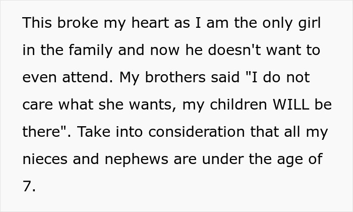 Text about family disagreement over children attending a wedding against couple's wishes. Text about family disagreement over children attending a wedding against couple's wishes.