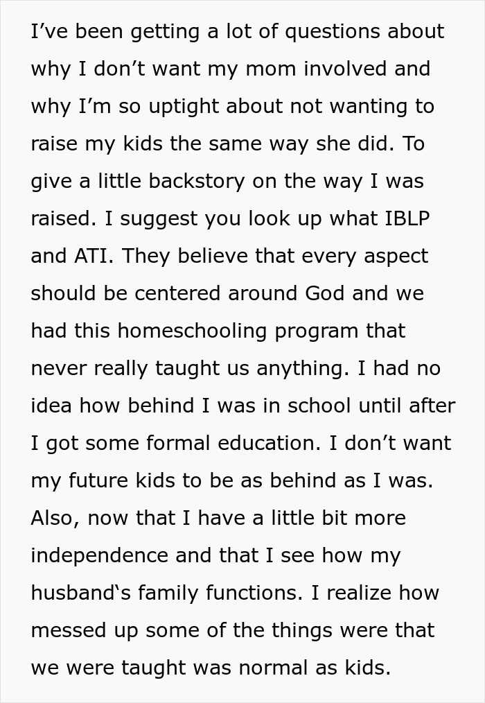 Text about a pregnant woman reflecting on being raised by a conservative mother. Text about a pregnant woman reflecting on being raised by a conservative mother.