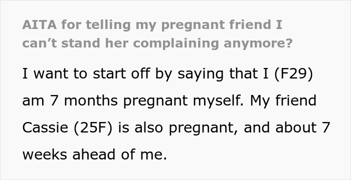 Text post discussing feelings about pregnant friend's complaints. Text post discussing feelings about pregnant friend's complaints.