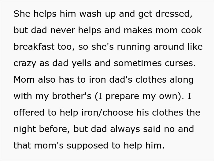 Text block discussing family dynamics and chores, highlighting criticism of prioritizing sports over church activities. Text block discussing family dynamics and chores, highlighting criticism of prioritizing sports over church activities.