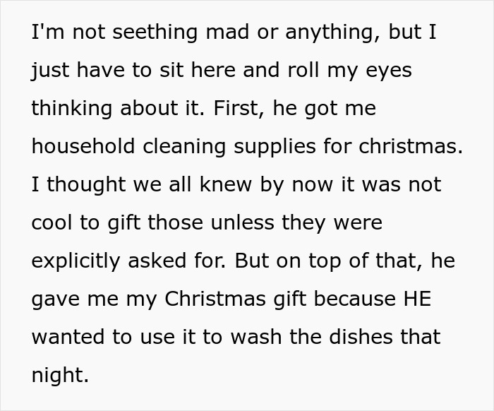 Text excerpt about receiving a household item as an early Christmas gift. Text excerpt about receiving a household item as an early Christmas gift.