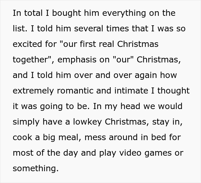 Text expressing excitement for a first romantic Christmas together, emphasizing intimacy and being at home. Text expressing excitement for a first romantic Christmas together, emphasizing intimacy and being at home.