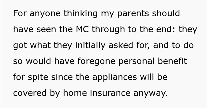 Text discussing a company's decision regarding appliance coverage and personal benefit against home insurance. Text discussing a company's decision regarding appliance coverage and personal benefit against home insurance.
