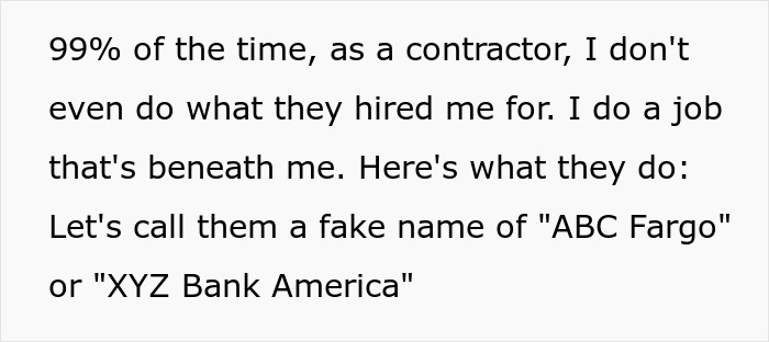 Text discussing fake company names "ABC Fargo" and "XYZ Bank America" reveals applicant lies in a background check. Text discussing fake company names "ABC Fargo" and "XYZ Bank America" reveals applicant lies in a background check.