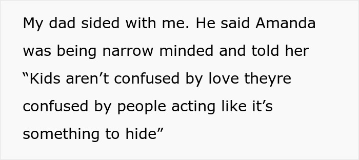 Text quote about parental support in a family disagreement over childcare and relationships. Text quote about parental support in a family disagreement over childcare and relationships.