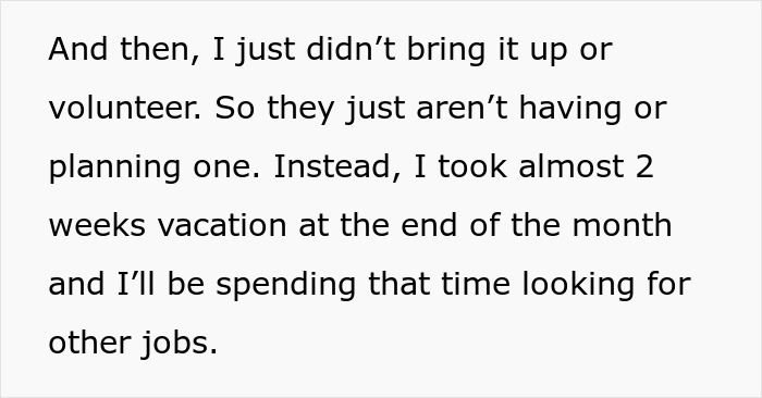 Text expressing frustration over office Christmas party organization and personal plans for change. Text expressing frustration over office Christmas party organization and personal plans for change.