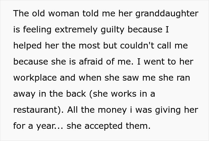 Text about a granddaughter feeling guilty and avoiding contact, connected to neighbor-daughter-husband-affair. Text about a granddaughter feeling guilty and avoiding contact, connected to neighbor-daughter-husband-affair.