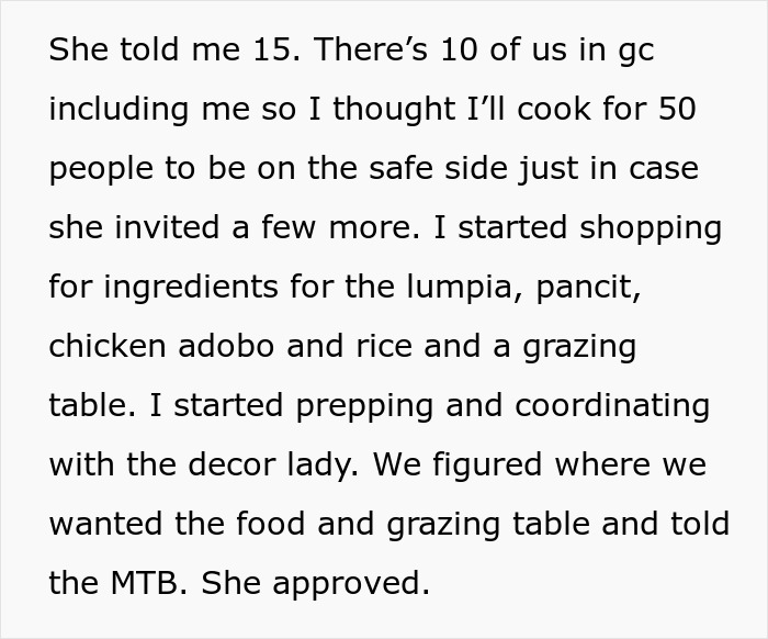 Text conversation discussing catering plans for a baby shower with Filipino dishes. Text conversation discussing catering plans for a baby shower with Filipino dishes.