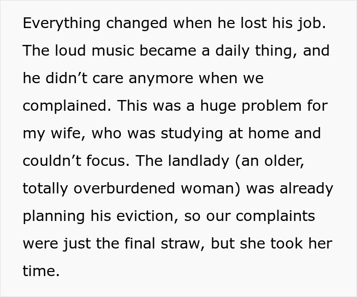 Text description about a man facing eviction after losing his job and causing disturbances. Text description about a man facing eviction after losing his job and causing disturbances.