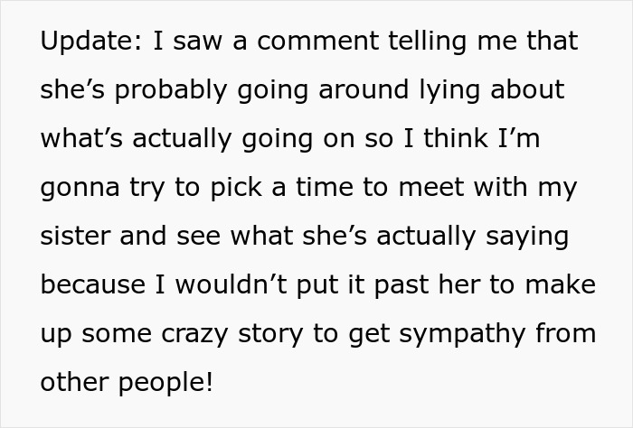 Text discussing potential untruths and meeting with a sister, related to a pregnant woman and conservative mother. Text discussing potential untruths and meeting with a sister, related to a pregnant woman and conservative mother.