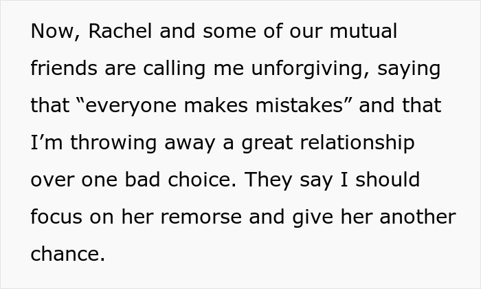 Text discussing refusing to reconcile with a cheating girlfriend despite friends' advice to forgive. Text discussing refusing to reconcile with a cheating girlfriend despite friends' advice to forgive.