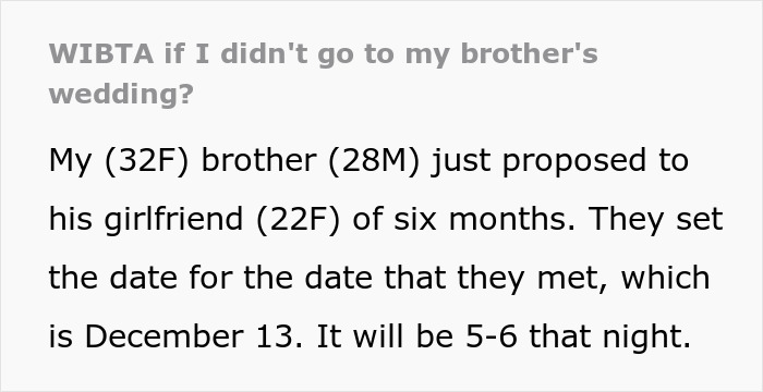 Text discussing brother's wedding planning and chore distribution among family members. Text discussing brother's wedding planning and chore distribution among family members.