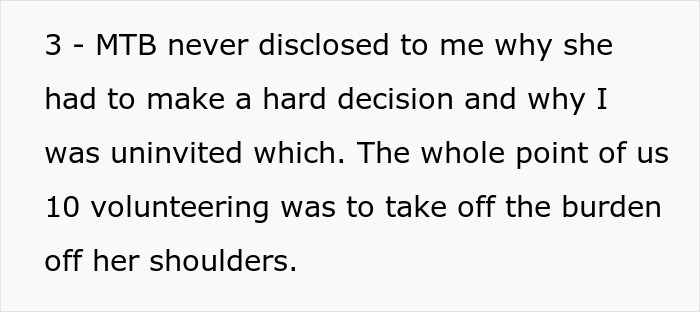 Text exchange about a woman uninvited from a baby shower, discussing the lack of explanation for her exclusion. Text exchange about a woman uninvited from a baby shower, discussing the lack of explanation for her exclusion.
