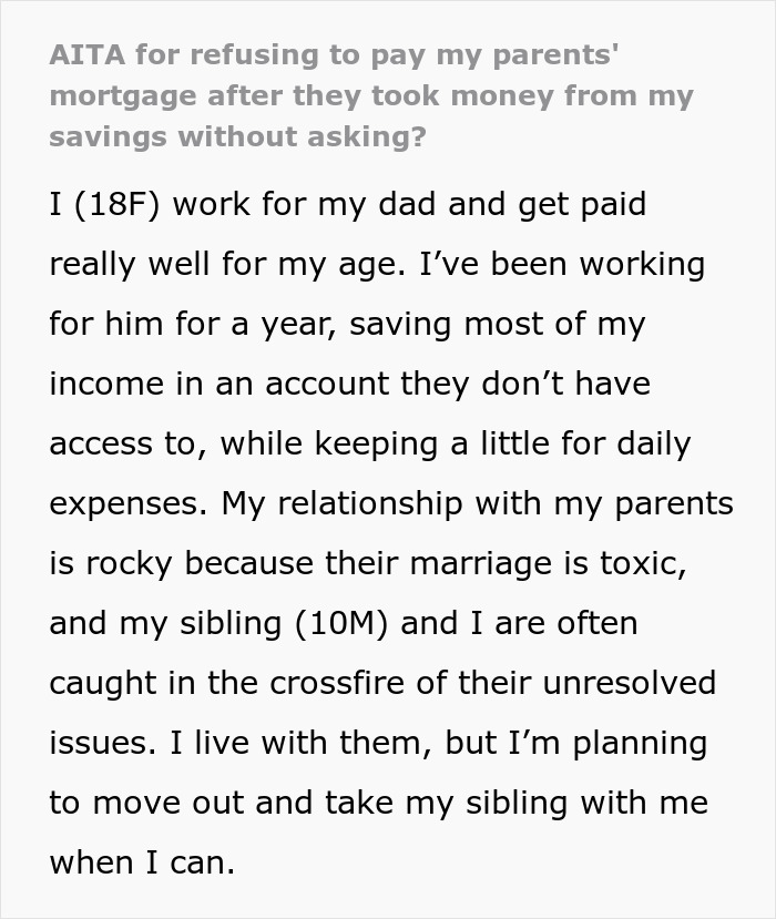 Text discussing a daughter's conflict with parents over money, focusing on rights and responsibilities. Text discussing a daughter's conflict with parents over money, focusing on rights and responsibilities.