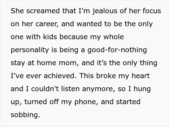 Text conversation reveals emotional argument about jealousy over career and parenting roles. Text conversation reveals emotional argument about jealousy over career and parenting roles.
