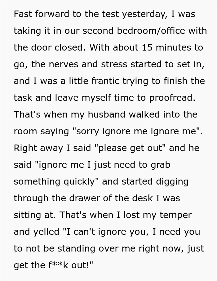 Woman frustrated at husband interrupting her job test in home office. Woman frustrated at husband interrupting her job test in home office.