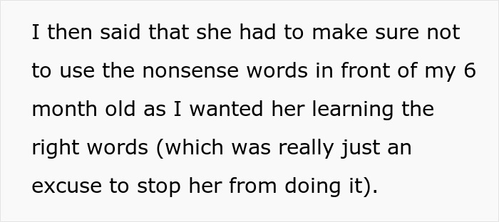 Text about someone preventing the use of nonsense baby talk to help a child learn proper words. Text about someone preventing the use of nonsense baby talk to help a child learn proper words.