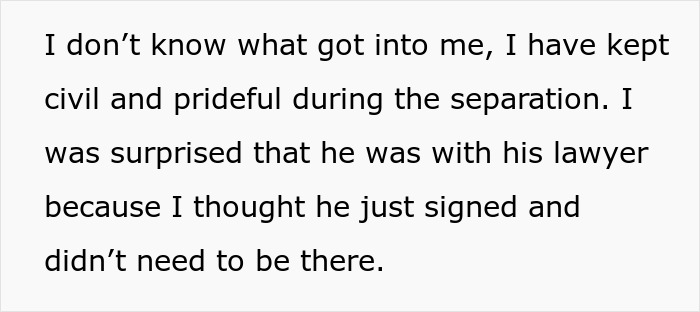 Text describing ex-husband's regret after 17-year marriage ends, highlighting a painful comment from his ex-wife. Text describing ex-husband's regret after 17-year marriage ends, highlighting a painful comment from his ex-wife.
