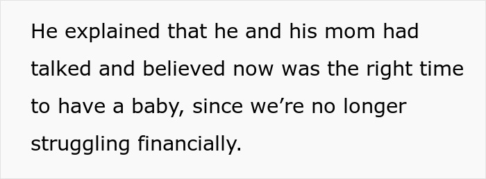 Text about boyfriend discussing timing for having a baby, mentioning financial stability. Text about boyfriend discussing timing for having a baby, mentioning financial stability.