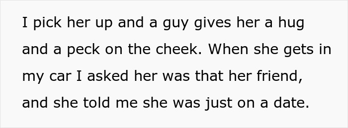 Text screenshot about a girl on a date before getting into another guy's car. Text screenshot about a girl on a date before getting into another guy's car.