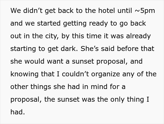 Text about missed sunset proposal; regret over not doing it “the right way.” Text about missed sunset proposal; regret over not doing it “the right way.”