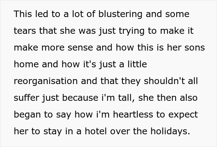 Text discussing MIL's emotional reaction to proposed changes and holiday plans. Text discussing MIL's emotional reaction to proposed changes and holiday plans.