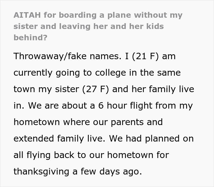 Text about a woman refusing to miss a flight due to her brother-in-law's alcohol problem. Text about a woman refusing to miss a flight due to her brother-in-law's alcohol problem.