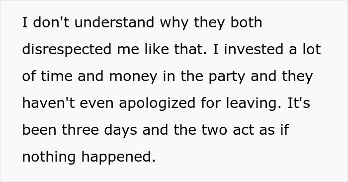 Text from woman upset about stepdaughter running away from costly party, feeling disrespected and seeking apology. Text from woman upset about stepdaughter running away from costly party, feeling disrespected and seeking apology.