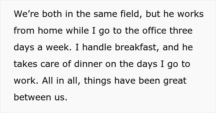 Text discussing a couple's work and home routines. Text discussing a couple's work and home routines.