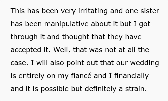 Text describing wedding frustrations and financial strain. Text describing wedding frustrations and financial strain.