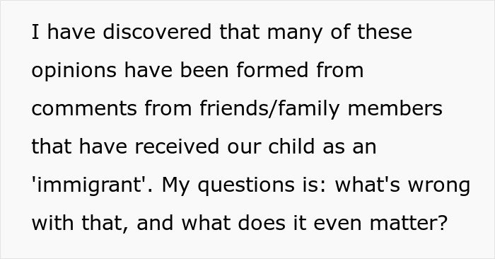 Text excerpt discussing family opinions on a child's immigrant perception and questioning its importance, focusing on Asian features. Text excerpt discussing family opinions on a child's immigrant perception and questioning its importance, focusing on Asian features.