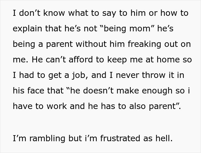Text expressing frustration about dad babysitting and parental responsibilities. Text expressing frustration about dad babysitting and parental responsibilities.