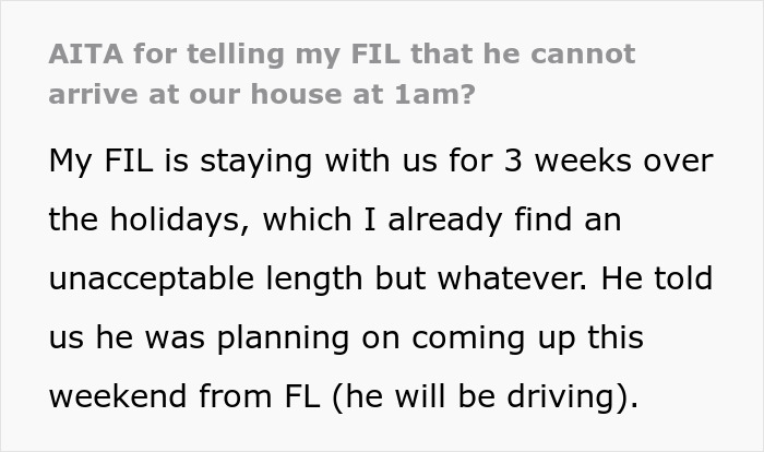 Text expressing frustration over FIL's arrival time during the holiday season. Text expressing frustration over FIL's arrival time during the holiday season.