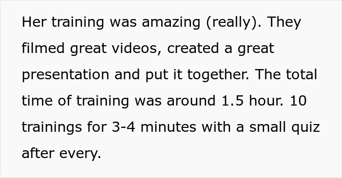 Text on a white background discussing amazing training sessions with videos and quizzes, lasting 1.5 hours total. Text on a white background discussing amazing training sessions with videos and quizzes, lasting 1.5 hours total.