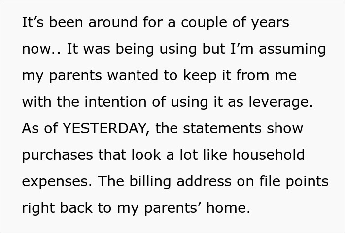 Text describing financial conflict involving family and household expenses. Text describing financial conflict involving family and household expenses.