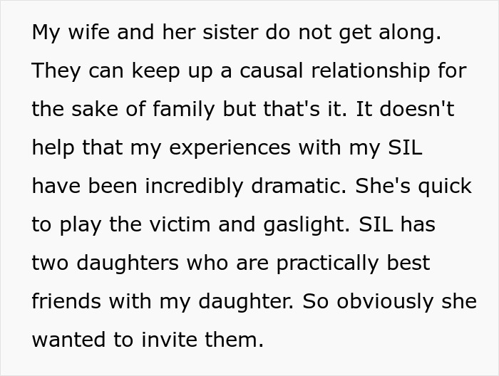 Text detailing family drama related to a costly birthday party and RSVP issues. Text detailing family drama related to a costly birthday party and RSVP issues.