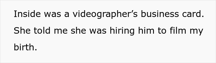 Creepy gift concerns with a business card offering birth filming services. Creepy gift concerns with a business card offering birth filming services.