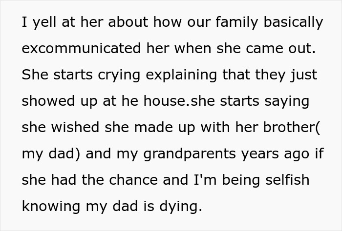 Text about family drama involving nephews, aunt, and grandparents, highlighting emotional conflict and past excommunication. Text about family drama involving nephews, aunt, and grandparents, highlighting emotional conflict and past excommunication.