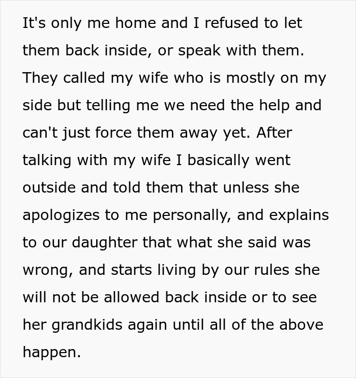 Text message discussing consequences for overbearing MIL's behavior towards dad. Text message discussing consequences for overbearing MIL's behavior towards dad.