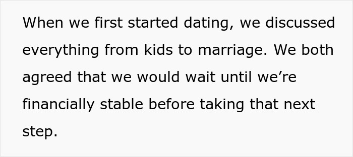 Text image discussing couple's agreement on delaying kids for financial stability; related to boyfriend hides birth control pills. Text image discussing couple's agreement on delaying kids for financial stability; related to boyfriend hides birth control pills.