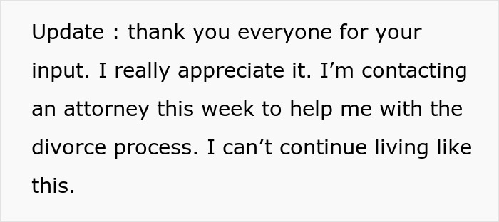Text update about contacting an attorney for divorce due to marital issues. Text update about contacting an attorney for divorce due to marital issues.