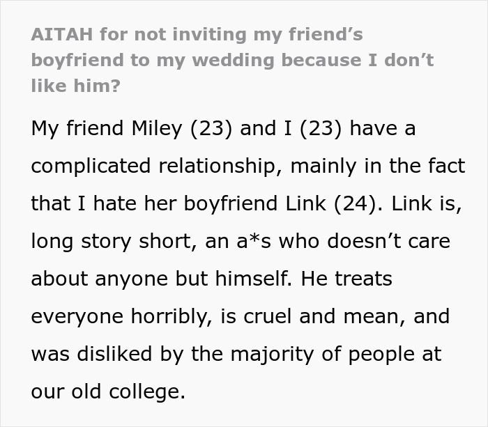 Friend Angry Her Rude BF Isn’t Invited To Wedding, Livid Couple Refuses To Put Up With Him Friend Angry Her Rude BF Isn’t Invited To Wedding, Livid Couple Refuses To Put Up With Him