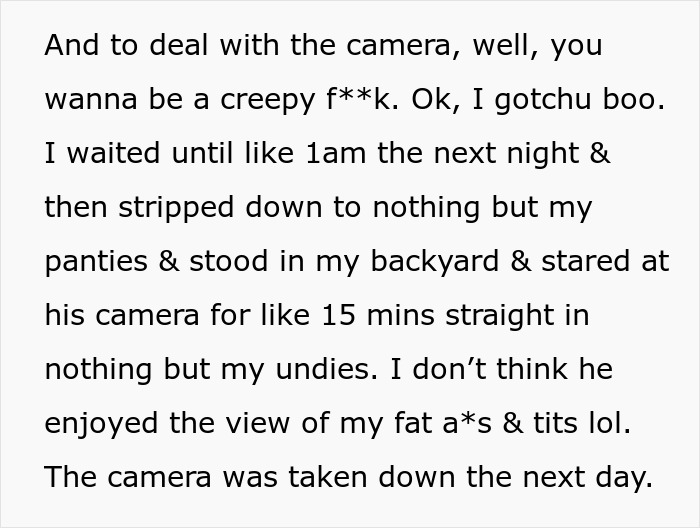 Revenge story text about a woman confronting her neighbor with a bold act in her backyard. Revenge story text about a woman confronting her neighbor with a bold act in her backyard.