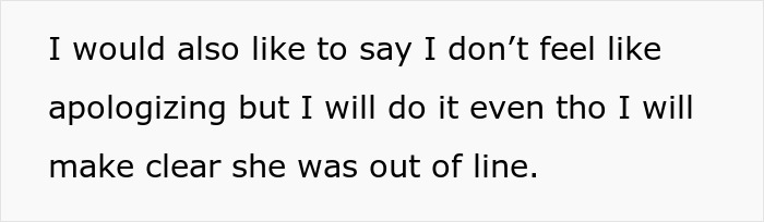 Text message expressing unwillingness to apologize, yet acknowledging someone was out of line, focusing on family tension. Text message expressing unwillingness to apologize, yet acknowledging someone was out of line, focusing on family tension.