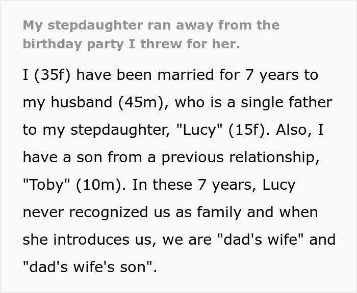 Woman upset as stepdaughter leaves $10K birthday party abruptly. Woman upset as stepdaughter leaves $10K birthday party abruptly.