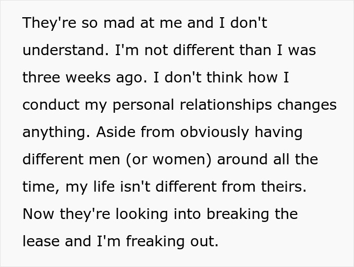 Text about roommates wanting someone to move out due to personal relationship issues. Text about roommates wanting someone to move out due to personal relationship issues.