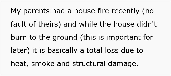 Text discussing aftermath of house fire with total loss due to heat, smoke, and structural damage. Text discussing aftermath of house fire with total loss due to heat, smoke, and structural damage.