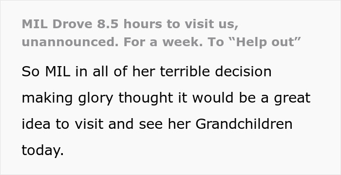 Mother-in-law arrives unannounced, causing family tension over unexpected visit. Mother-in-law arrives unannounced, causing family tension over unexpected visit.